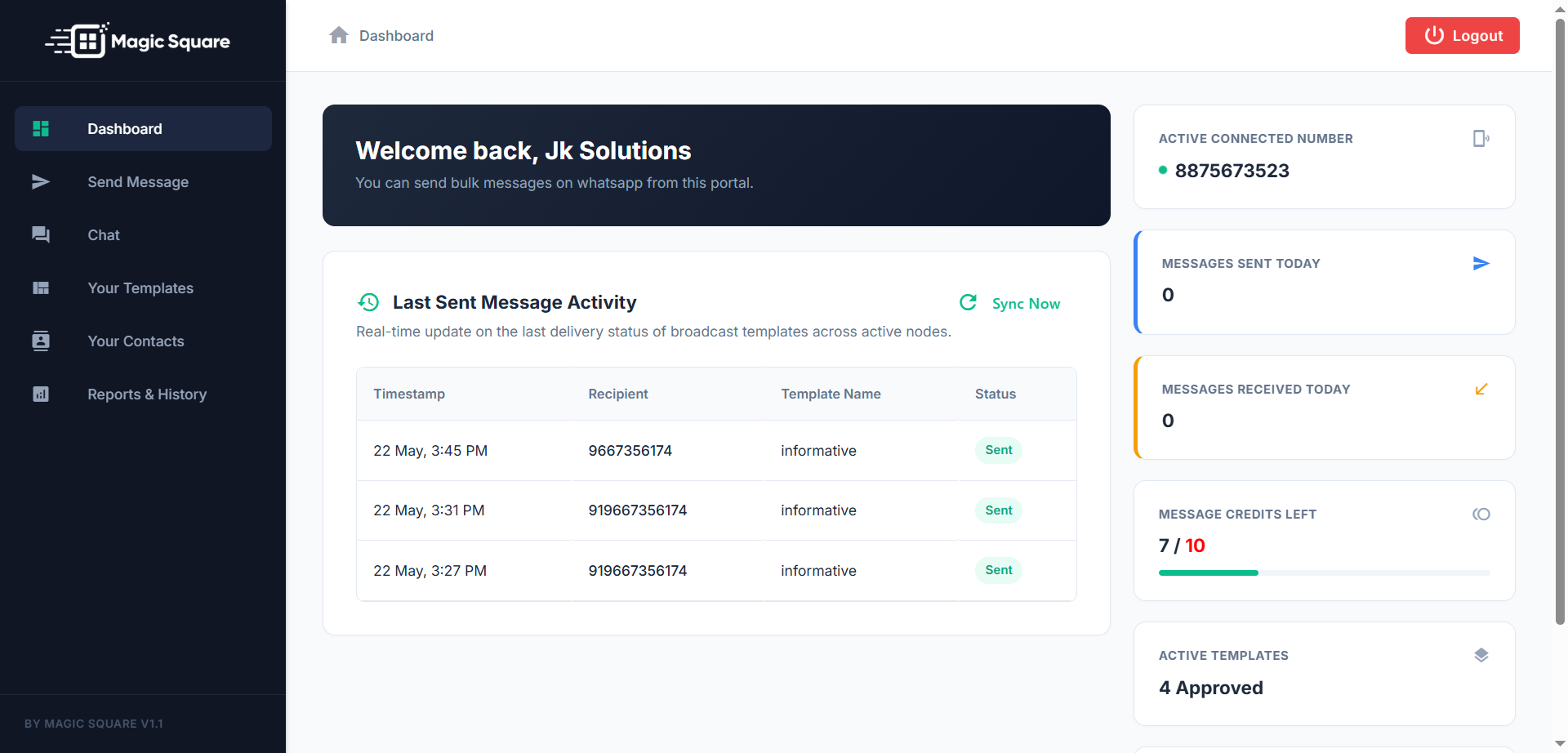 Send Message Dashboard